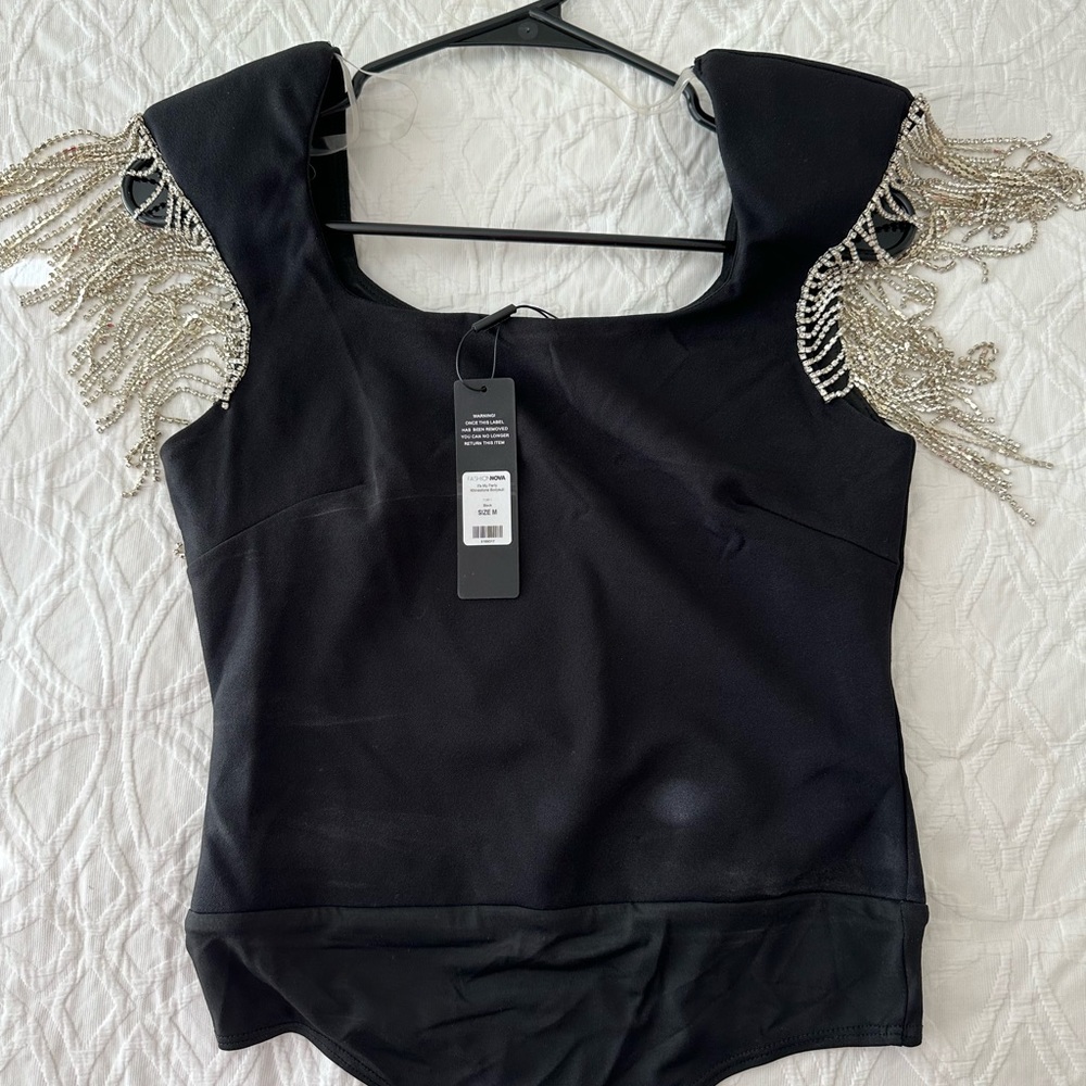 Fashion Nova It’s My Party Bodysuit- Rhinestones